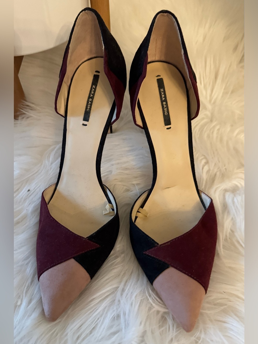 Zara Two-Tone Pointed Toe D'Orsay Pump - Burgundy, Black & Blush